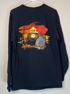 Y2K Smokey the Bear Black Long Sleeve Shirt Size Large